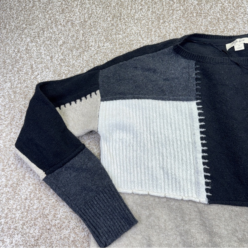 Style & Co. Black Textured Knit Top Sweater  Women’s Size XS - Picture 3 of 12